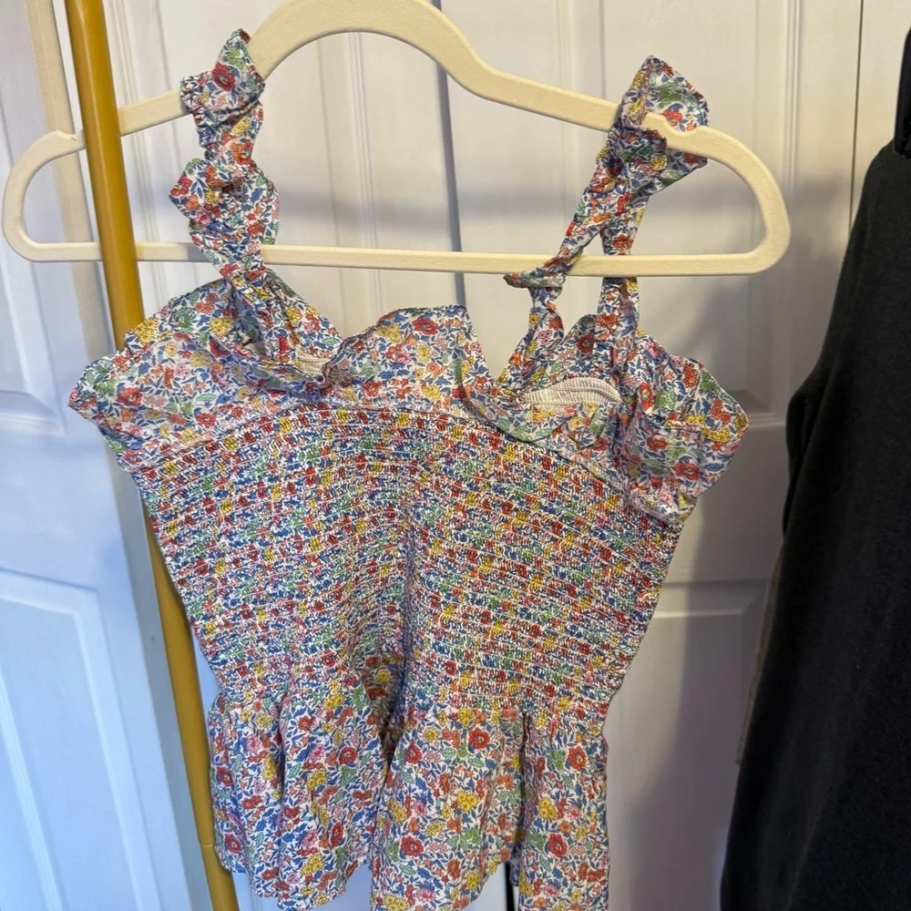 J. Crew Smocked Ruffle Liberty Fabric Floral Top Size X-Small Like New